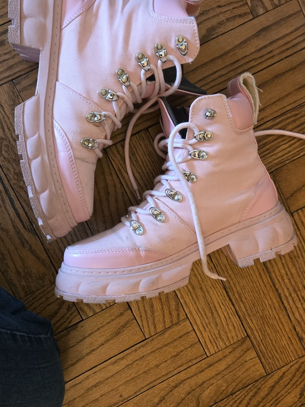 VIRON VEGAN Pink Spiral Combat Boots - Picture 6 of 9